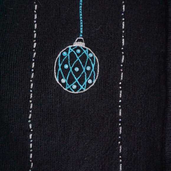 Vintage Craft & Barrow Black Knit Embroidered Beaded Ornaments Holiday Sweater M - Picture 9 of 11